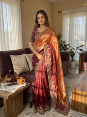 Party-wear Shaded Color In Soft Fendy Chiffon Sequence Work Saree