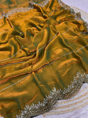 Beautiful Fandy Chiffon Two Tone Blooming & With Zarkhan Work Saree