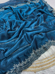 Beautiful Fandy Chiffon Two Tone Blooming & With Zarkhan Work Saree