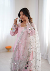 Party-wear French Crepe Embroidery Thread With Real Mirror Work Sharara