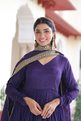 Beautiful Vichitra Silk With Rich Sequins Embroidered Work Gown