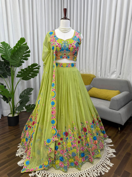 Sangeet Special Tabby Organza Silk Thread With Sequence Work Lehenga
