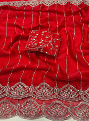 Party-wear Fendy Chiffon Silk With Beautiful Sequence Embroidery Work Saree