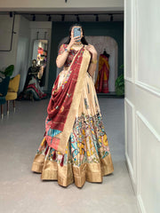 Beautiful Dola Silk Kalamkari Print With Weaving Border Lehenga Choli