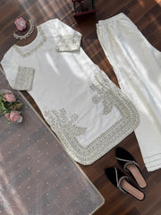 Beautiful Elegant Natural Crepe Thread With Sequence Work Sharara