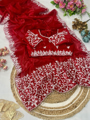 Jimmy Choo Silk Multi Thread Embroidery Coding Sequence Work Saree