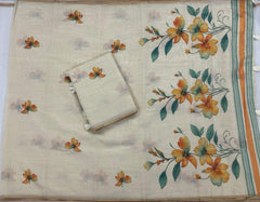 Beautiful Cream Khadi Silk Printed Saree