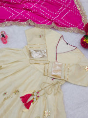 Ethnic Purely Handmade Soft Chinon Handmade Gottapatti Work Anarkali Palazzo