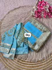 Beautiful Georgette Gotalace Border In Whole Saree With Stitched Blouse