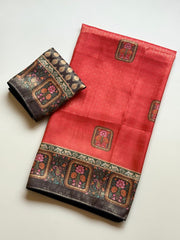 Beautiful Zari Jacquard Weaving Digital Printed Saree