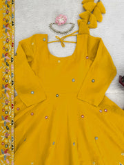 Beautiful Designer Crunchy Silk Anarkali With Palazzo Set