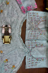 Party-wear Organza Silk Embroidery Sequence Work Lehenga Choli