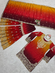 Beautiful Designer Chinon Silk Sequence With Rivet Moti Work Sharara