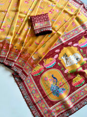 Beautiful Zari Weaving Softy Dola Crepe jacquard Weaving Silk Saree