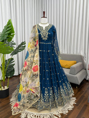 Party-wear Georgette Thread With Sequence Work Gown