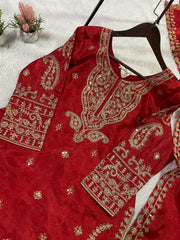 Wedding Season Special Glass Roman Silk Coding Sequence with Embroidery Work Suit