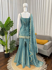 Party-wear Fendy Silk Thread & Sequence With Real Mirror Work Suit