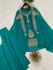 Beautiful Rangoli Silk Cording With Sequence Embroidery Work Three Piece Set