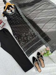 Black Charming Georgette Thread With Sequence & Real Mirror Work Dress
