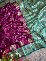 Royal Peshwai Bomkai Paithani Intricate Golden Peacock Motifs Designer Saree