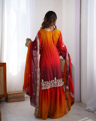 Beautiful Designer Chinon Silk Sequence With Rivet Moti Work Sharara