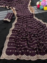 Beautiful Blooming Vichitra Silk Zari & Stone Work Saree