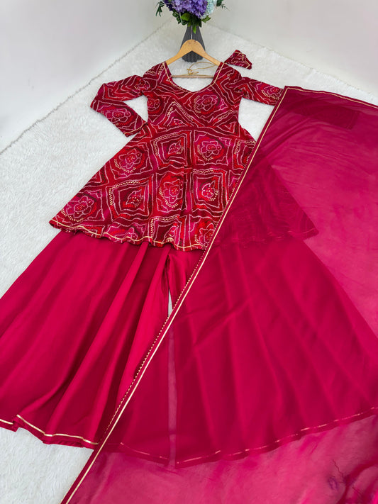 Beautiful Viscous Rayon Bhandhni Kediya Style Sharara