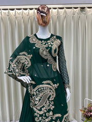 Designer Georgette Sequence Embroidery Work Lehenga With Shrug