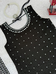 Black Charming Georgette Thread With Sequence & Real Mirror Work Dress