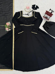 Effortless Charming Georgette Black Handwork Gown