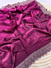 Beautiful Space Soft Silk Blooming With Zarkhan With Siroski Work Saree