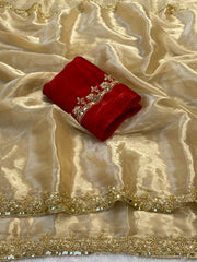 Party-wear Jimmy Choo Satin with Khatli Cutdana Handwork Saree