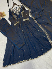 Beautiful Vichitra Silk Beads Sequence Embroidery Work Gown