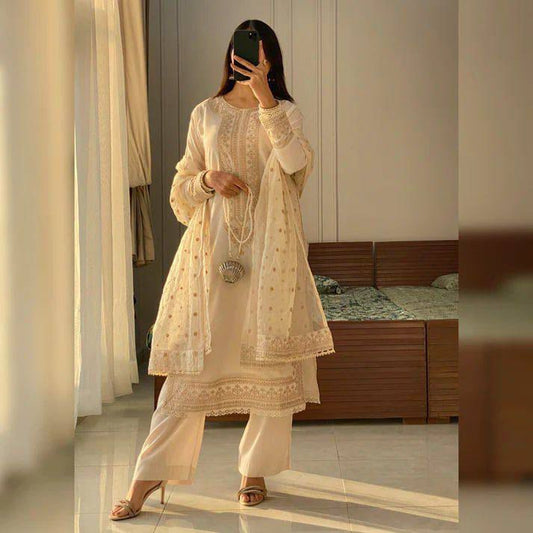 Designer Roman Silk Sequence Embroidery Work Salwar Suit