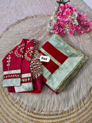 Beautiful Georgette Gotalace Border In Whole Saree With Stitched Blouse