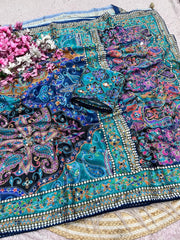 Beautiful Digital Printed Mirror Work Saree