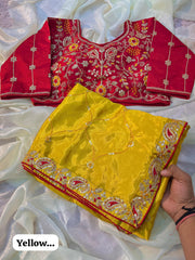 Beautiful Chinon Silk Sequence With Multi Coding Work Saree