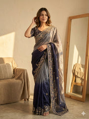 Party-wear Shaded Color In Soft Fendy Chiffon Sequence Work Saree