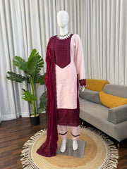 Elegant Natural Crep Thread Sequence Work Suit