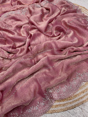 Beautiful Fandy Chiffon Two Tone Blooming & With Zarkhan Work Saree