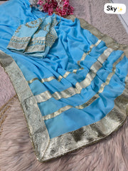 Beautiful Georgette Gotalace Border In Whole Saree With Stitched Blouse