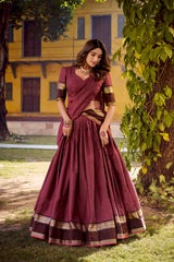 Traditional Chettinad Cotton Chex With Zari Weaving Work Lehenga Choli
