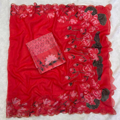 Beautiful Soft Tabby Silk Floral Prints With Beads & Katdana Handwork Saree