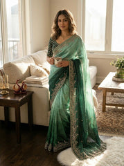 Party-wear Shaded Color In Soft Fendy Chiffon Sequence Work Saree