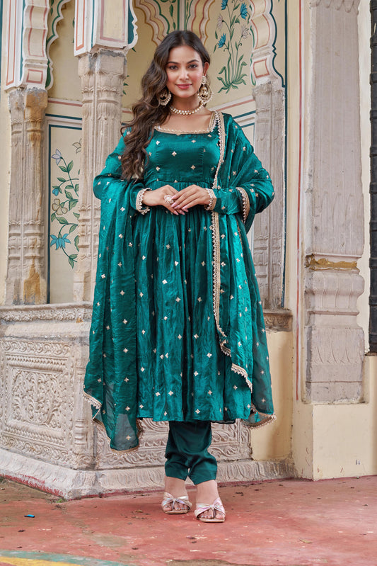 Party-wear Fendy Silk Embroidery With Sequence & Thread Detailing Gown
