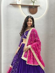 Navratri Special Georgette Embroidery Work & Mirror lace Lehenga With Stitched Choli