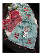 Beautiful Multi Chinon Silk Flower Butta Designer Saree