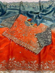 Elegant Satin Saree With Designer Embellished Stitched Blouse