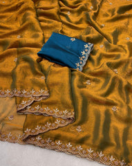 Party-wear Fendy Chiffon Flower Embroidery With Hand Moti Work Saree