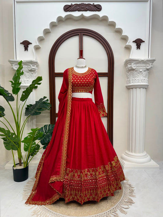 Attritive Red Colour Vichitra Silk Sequence Work Lehenga Choli